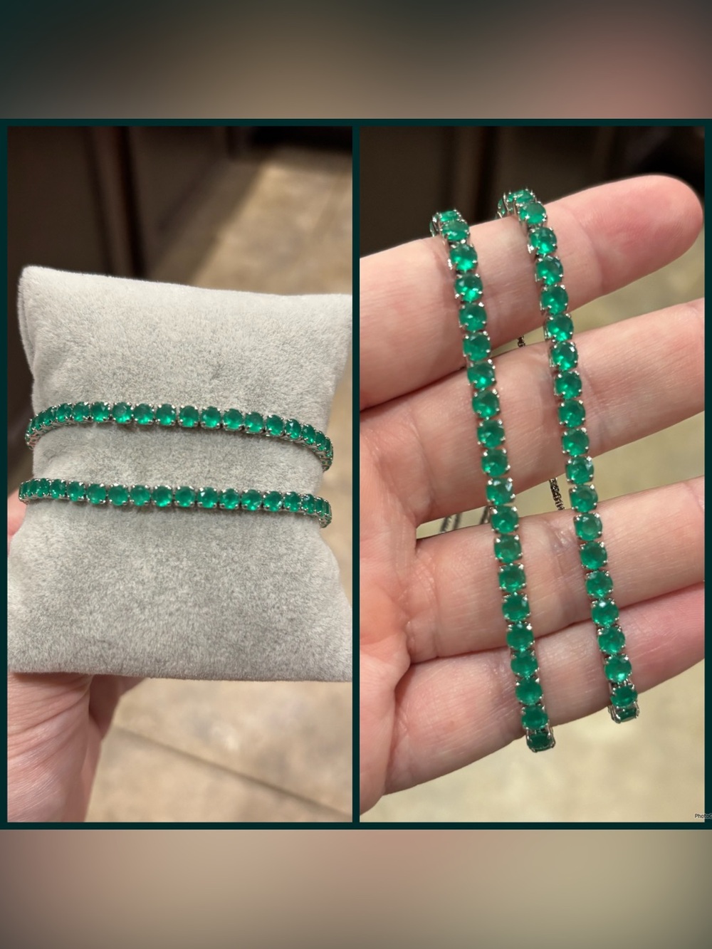 2 Green Round Stone Tennis Adjustable Bracelet Set/You get both!